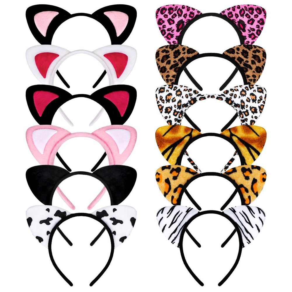 3968 12 Pcs Cat Ears Headbands Animal Ears and Horns Headband Plush Horns